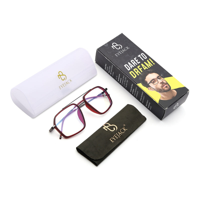 Eyejack Red & Grey Wayfarer Eyeglasses for Men & Women (2505FCL1579-C3)