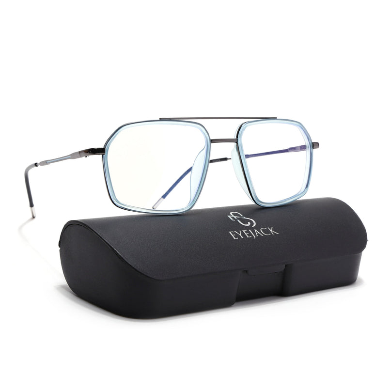 Eyejack Sky Blue & Grey Wayfarer Eyeglasses for Men & Women (2505FCL1580-C4)