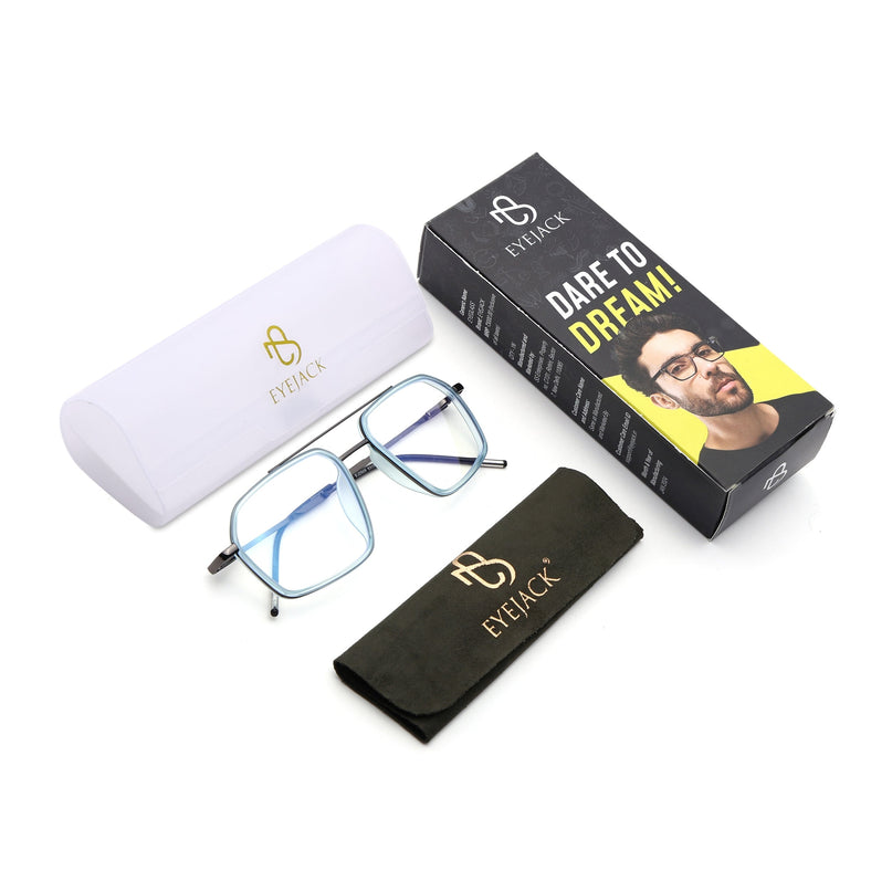 Eyejack Sky Blue & Grey Wayfarer Eyeglasses for Men & Women (2505FCL1580-C4)