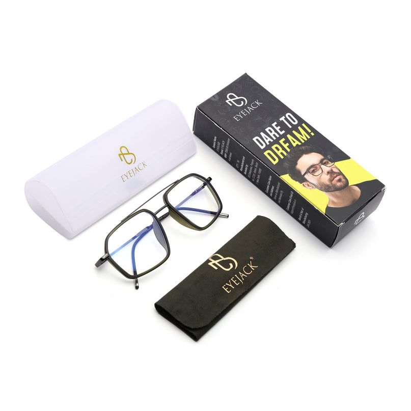 Eyejack Green & Grey Wayfarer Eyeglasses for Men & Women (2505FCL1582-C6)