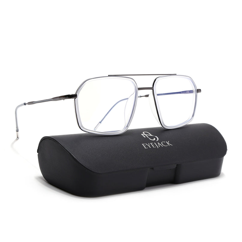 Eyejack Transparent & Grey Wayfarer Eyeglasses for Men & Women (2505FCL1585-C9)