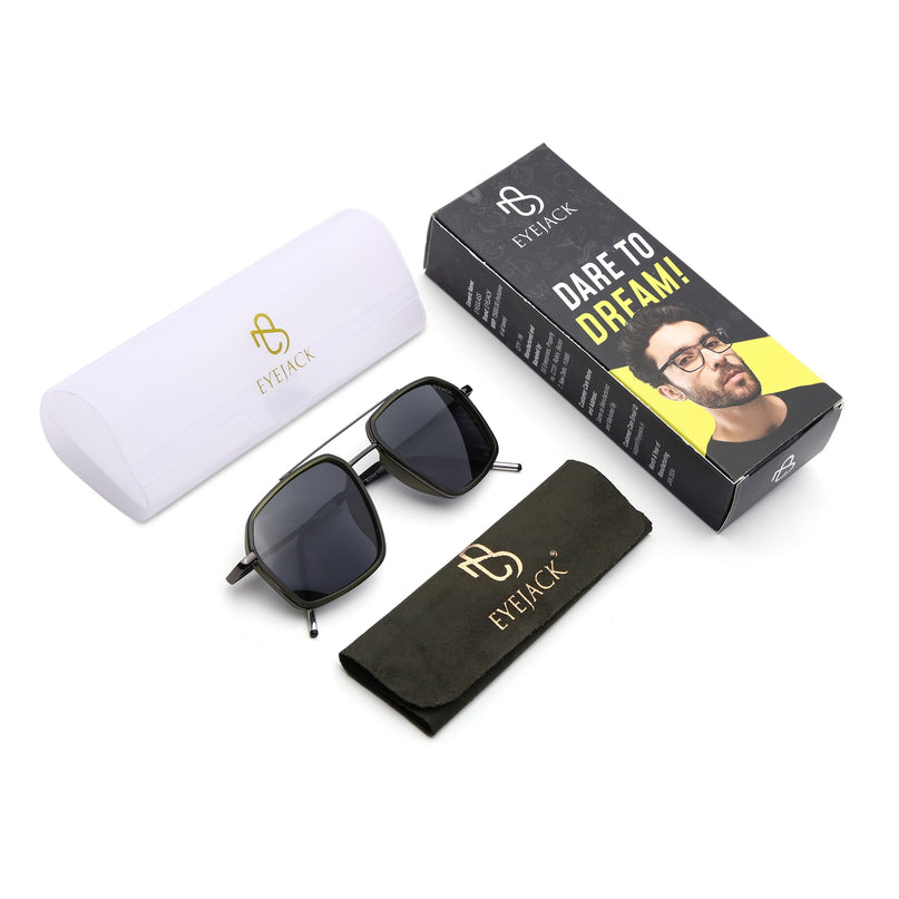 Eyejack Olive & Grey Wayfarer Polarized Sunglasses for Men & Women (2505PCL1506)