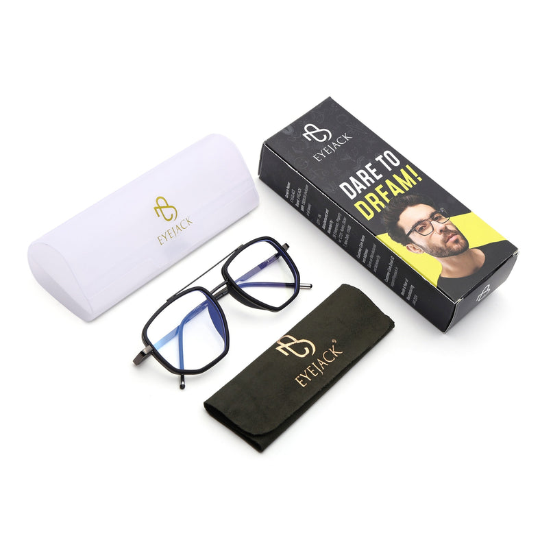 Eyejack Black & Grey Wayfarer Eyeglasses for Men & Women (2506FCL1587-C1)