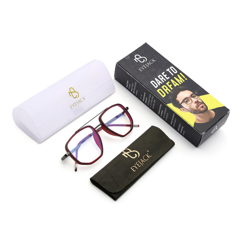 Eyejack Red & Grey Wayfarer Eyeglasses for Men & Women (2506FCL1589-C3)