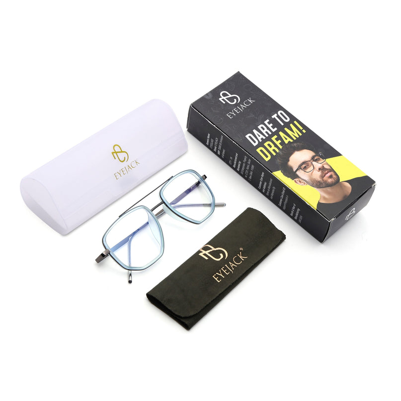 Eyejack Sky Blue & Grey Wayfarer Eyeglasses for Men & Women (2506FCL1590-C4)