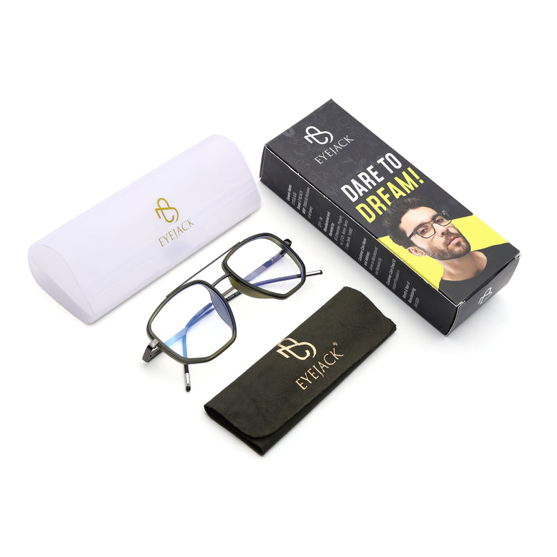 Eyejack Green & Grey Wayfarer Eyeglasses for Men & Women (2506FCL1592-C6)