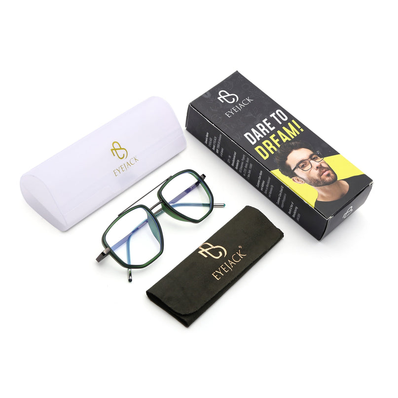 Eyejack Olive & Grey Wayfarer Eyeglasses for Men & Women (2506FCL1594-C8)