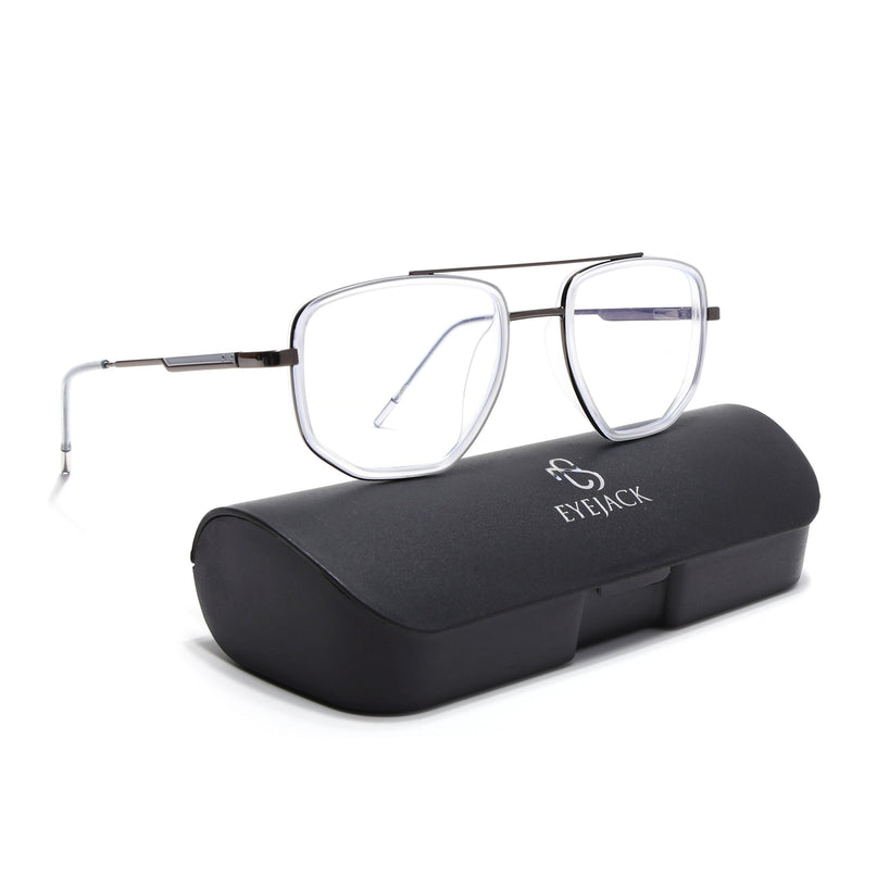 Eyejack Transparent & Grey Wayfarer Eyeglasses for Men & Women (2506FCL1595-C9)