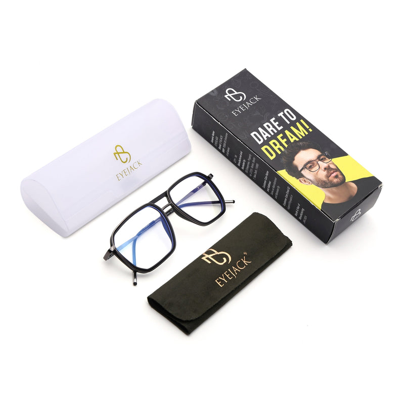 Eyejack Black & Grey Wayfarer Eyeglasses for Men & Women (2507FCL1597-C1)