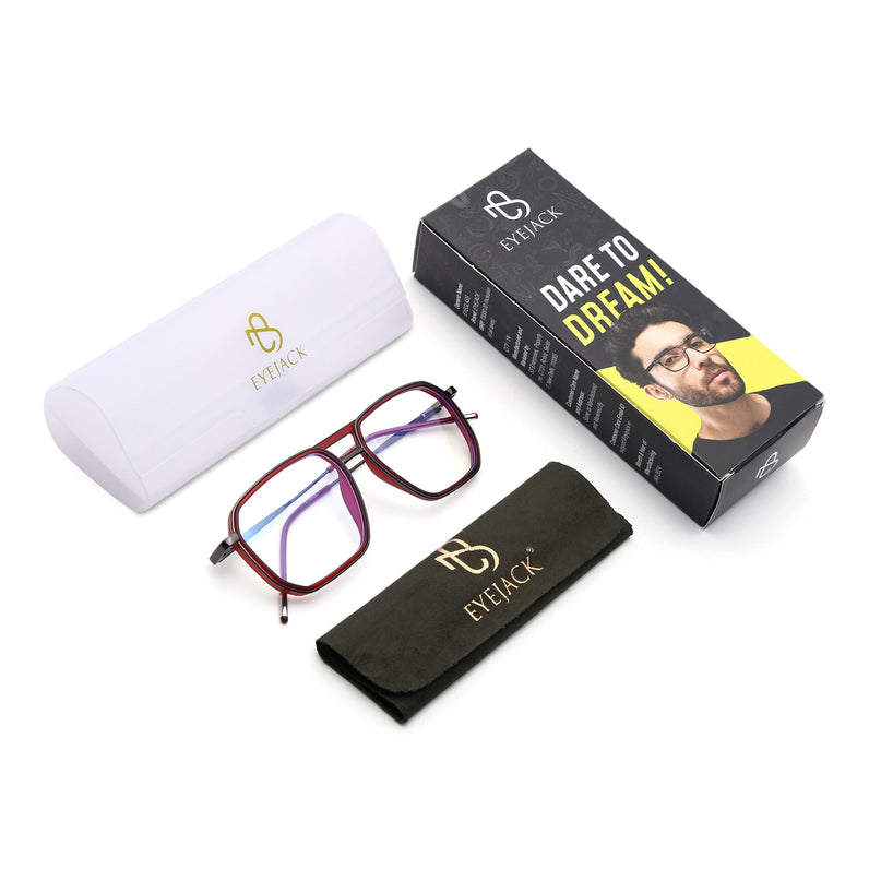 Eyejack Red & Grey Wayfarer Eyeglasses for Men & Women (2507FCL1599-C3)