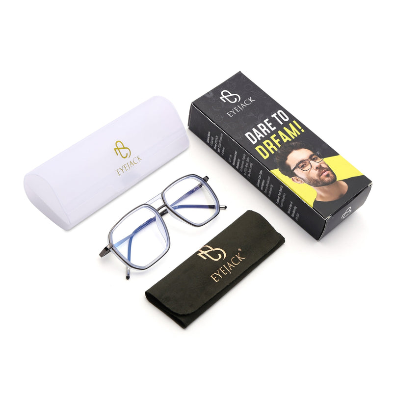 Eyejack Sky Blue & Grey Wayfarer Eyeglasses for Men & Women (2507FCL1600-C4)