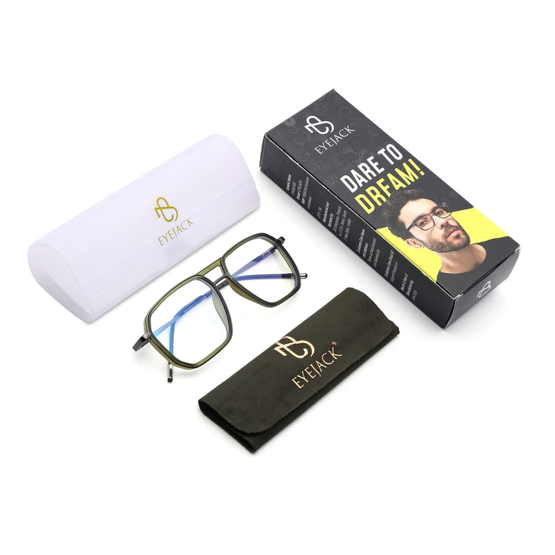 Eyejack Green & Grey Wayfarer Eyeglasses for Men & Women (2507FCL1602-C6)