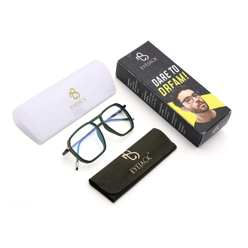 Eyejack Olive & Grey Wayfarer Eyeglasses for Men & Women (2507FCL1604-C8)