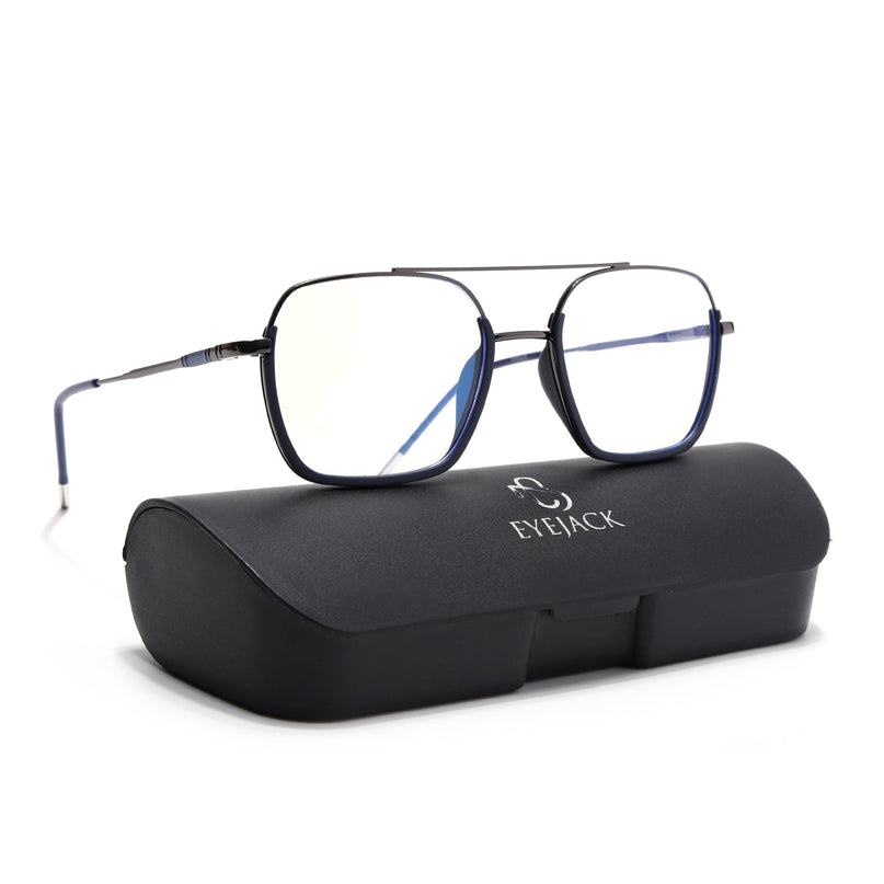 Eyejack Navy Blue & Grey Wayfarer Eyeglasses for Men & Women (2508FCL1608-C2)
