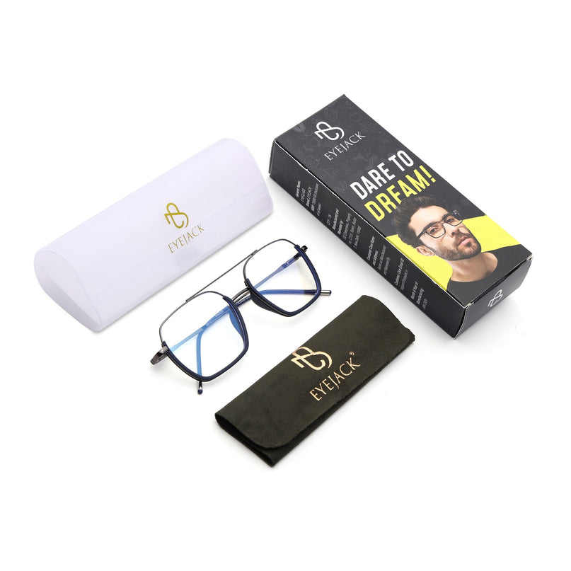 Eyejack Navy Blue & Grey Wayfarer Eyeglasses for Men & Women (2508FCL1608-C2)