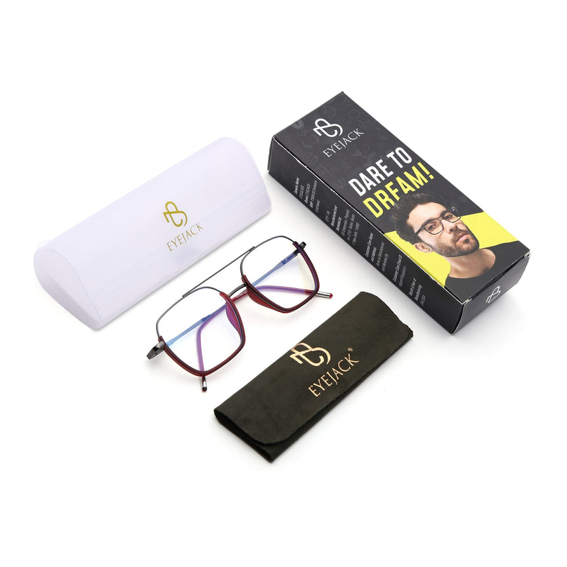 Eyejack Red & Grey Wayfarer Eyeglasses for Men & Women (2508FCL1609-C3)