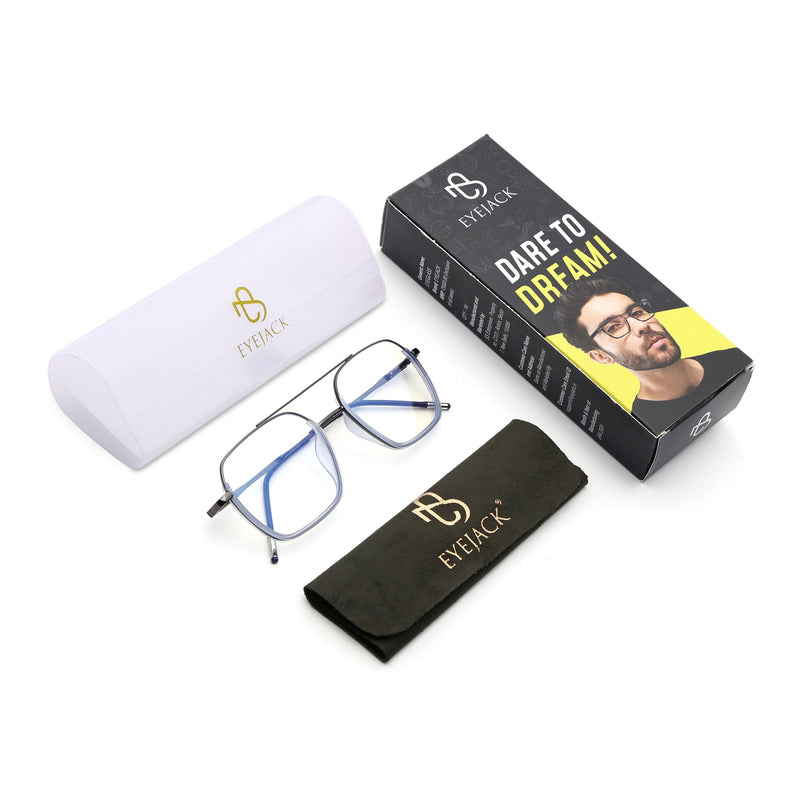 Eyejack Blue & Grey Wayfarer Eyeglasses for Men & Women (2508FCL1610-C4)