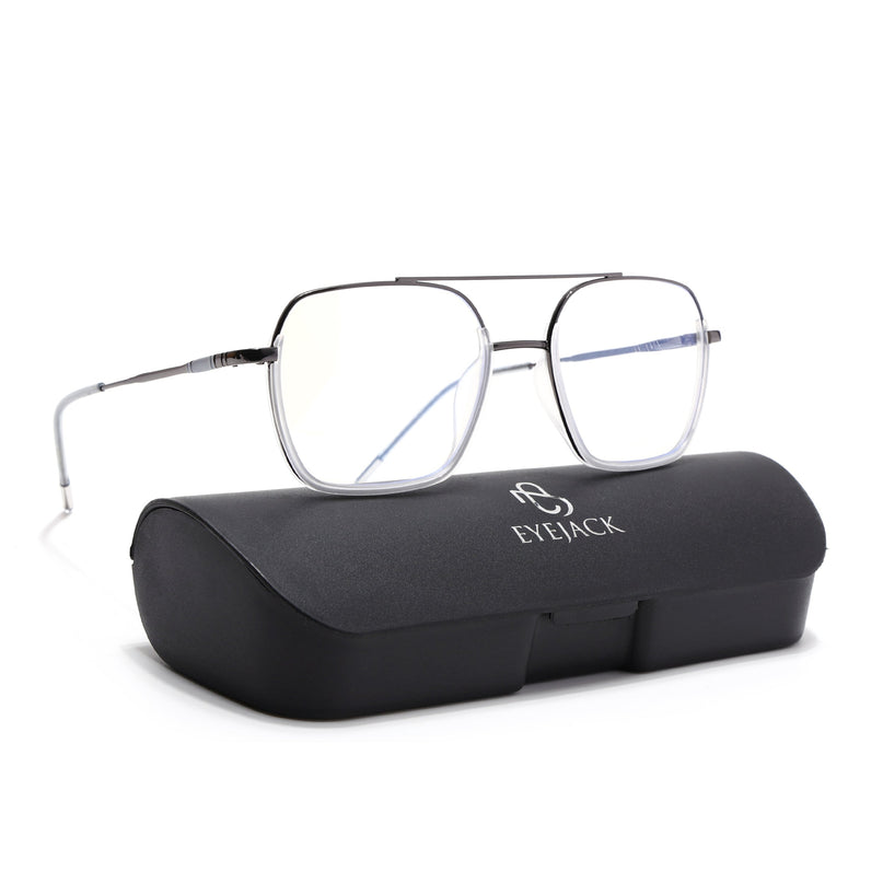 Eyejack Transparent & Grey Wayfarer Eyeglasses for Men & Women (2508FCL1613-C7)