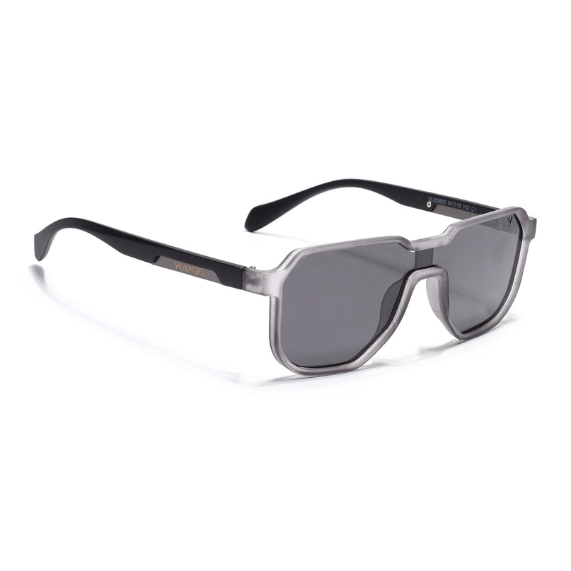Hexagonal Polarized Sunglasses for Men & Women (Black Lens | Grey Frame - PMG7357)