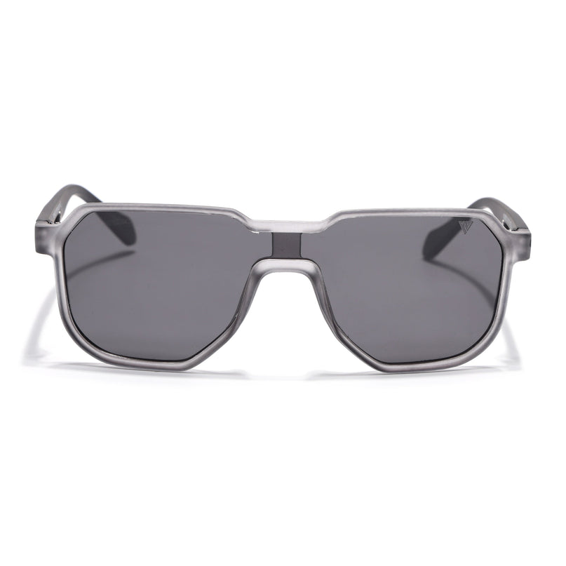 Hexagonal Polarized Sunglasses for Men & Women (Black Lens | Grey Frame - PMG7357)