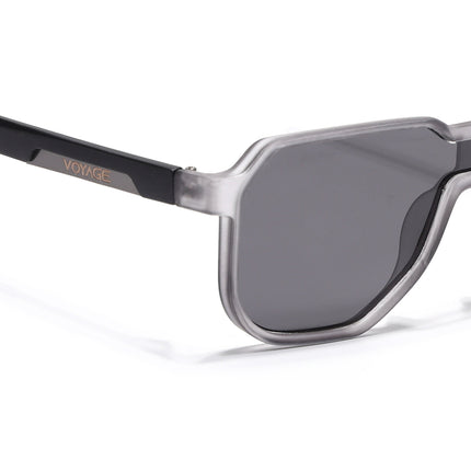 Hexagonal Polarized Sunglasses for Men & Women (Black Lens | Grey Frame - PMG7357)