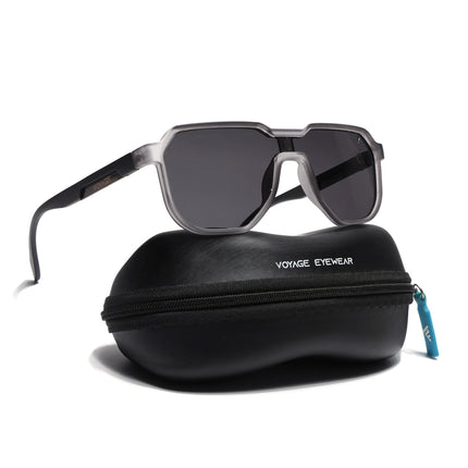Hexagonal Polarized Sunglasses for Men & Women (Black Lens | Grey Frame - PMG7357)