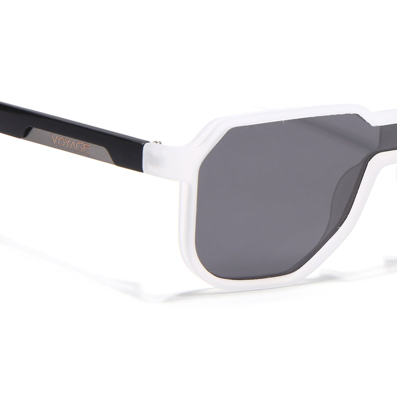 Hexagonal Polarized Sunglasses for Men & Women (Black Lens | Transparent Frame - PMG7358)