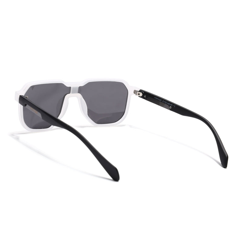 Hexagonal Polarized Sunglasses for Men & Women (Black Lens | Transparent Frame - PMG7358)