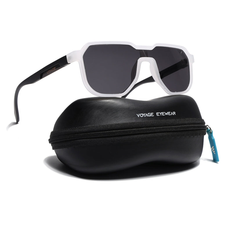 Hexagonal Polarized Sunglasses for Men & Women (Black Lens | Transparent Frame - PMG7358)