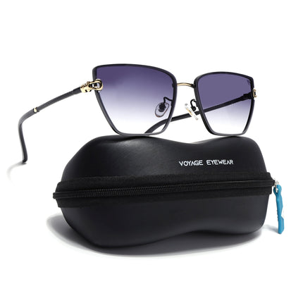Cateye Sunglasses for Women (Grey & Clear Lens | Golden & Black Frame - MG7109)