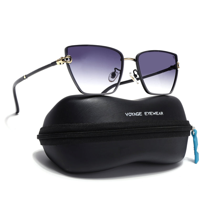 Cateye Sunglasses for Women (Grey & Clear Lens | Golden & Black Frame - MG7109)