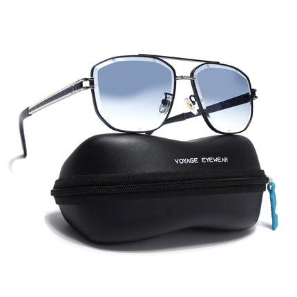 Wayfarer Sunglasses for Men & Women (Grey & Clear Lens | Blue & Silver Frame - MG7115)