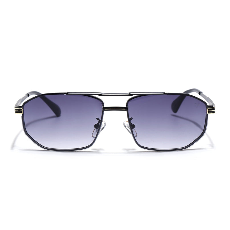 Rectangle Sunglasses for Men & Women (Grey & Clear Lens | Golden & Black Frame - MG7534)