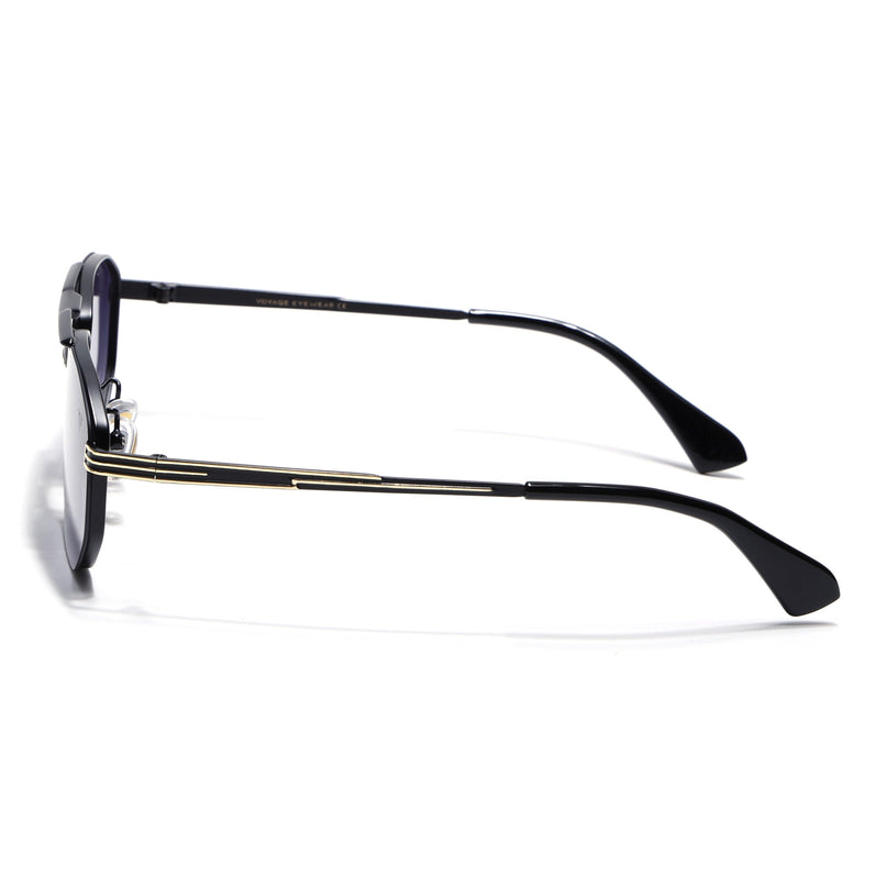 Rectangle Sunglasses for Men & Women (Grey & Clear Lens | Golden & Black Frame - MG7534)
