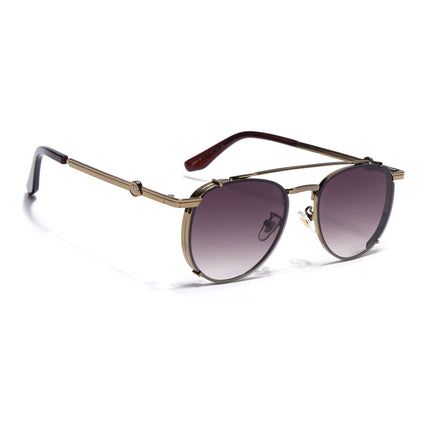 Round Sunglasses for Men & Women (Brown & Clear Lens | Golden & Brown Frame - MG7537)
