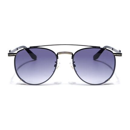 Round Sunglasses for Men & Women (Blue & Clear Lens | Black & Golden Frame - MG7538)