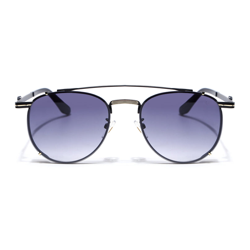 Round Sunglasses for Men & Women (Blue & Clear Lens | Black & Golden Frame - MG7538)