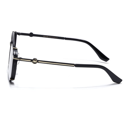 Round Sunglasses for Men & Women (Blue & Clear Lens | Black & Golden Frame - MG7538)