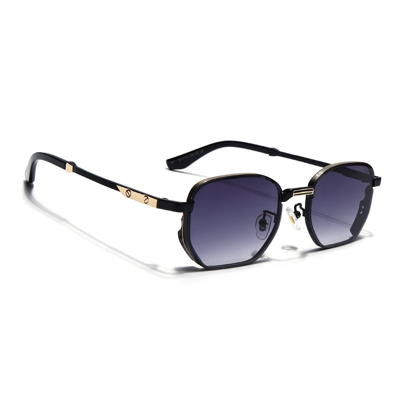 Rectangle Sunglasses for Men & Women (Grey Lens | Black & Golden Frame - MG7842)