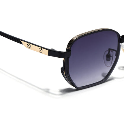 Rectangle Sunglasses for Men & Women (Grey Lens | Black & Golden Frame - MG7842)