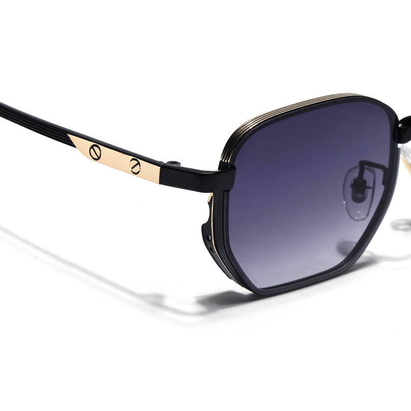 Rectangle Sunglasses for Men & Women (Grey Lens | Black & Golden Frame - MG7842)