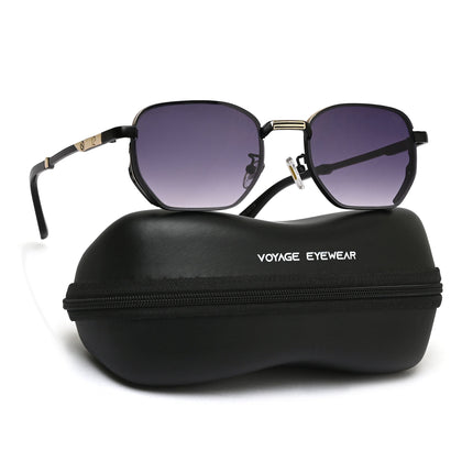 Rectangle Sunglasses for Men & Women (Grey Lens | Black & Golden Frame - MG7842)
