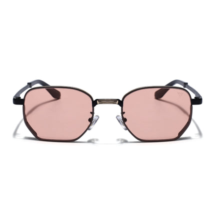 Rectangle Sunglasses for Men & Women (Pink Lens | Black & Golden Frame - MG7843)