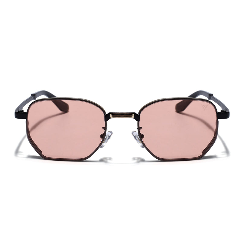 Rectangle Sunglasses for Men & Women (Pink Lens | Black & Golden Frame - MG7843)