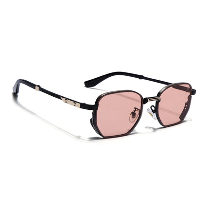 Rectangle Sunglasses for Men & Women (Pink Lens | Black & Golden Frame - MG7843)