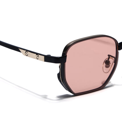 Rectangle Sunglasses for Men & Women (Pink Lens | Black & Golden Frame - MG7843)