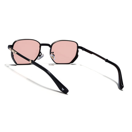 Rectangle Sunglasses for Men & Women (Pink Lens | Black & Golden Frame - MG7843)