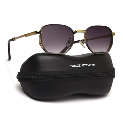 Rectangle Sunglasses for Men & Women (Brown Lens | Golden Frame - MG7845)