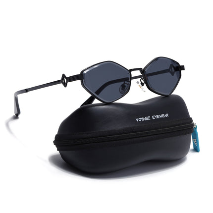 Hexagonal Sunglasses for Men & Women (Black Lens | Black Frame - MG7520)