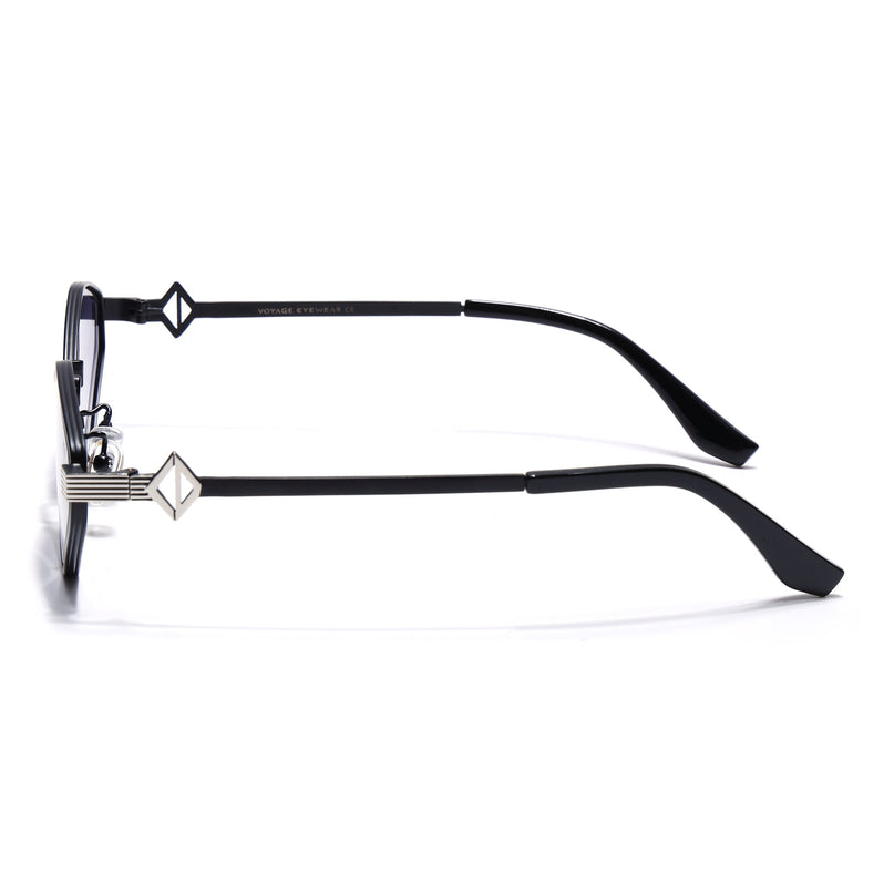 Hexagonal Sunglasses for Men & Women (Grey & Clear Lens | Black & Silver Frame - MG7521)